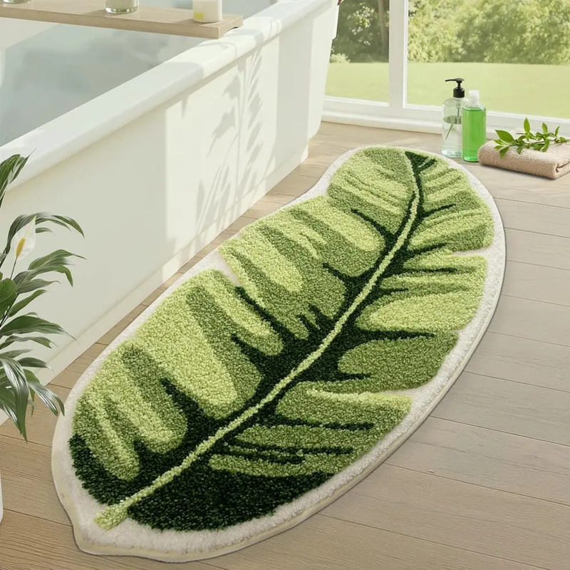 Zara Home Bathroom Rug - VIKAMA Tropical Green Leaf Bathroom Floor