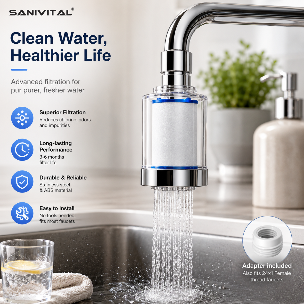SANIVITAL Faucet Water Filter  – Home Bathroom Water Filter recenzja i cena